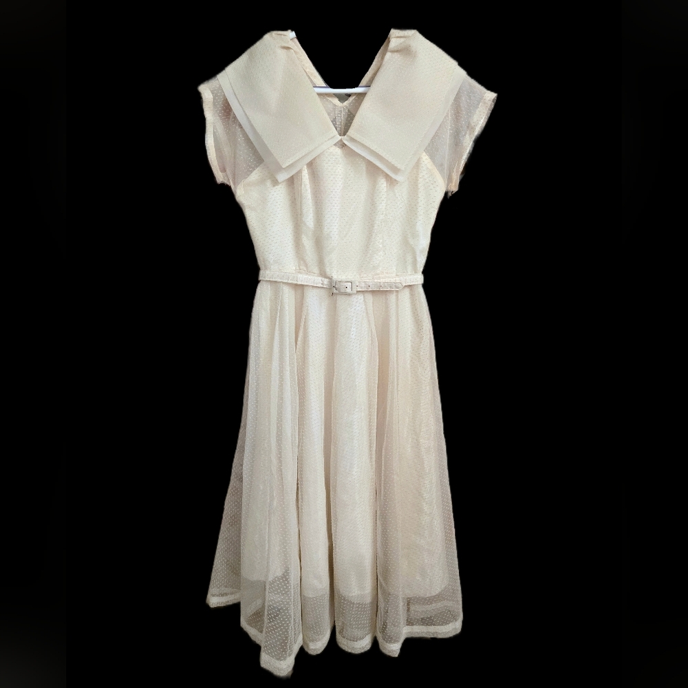 1950s Vintage Cream Midi Dress with Belt